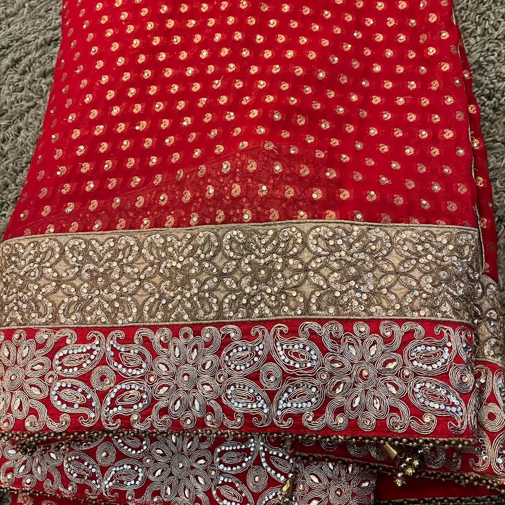 Heavy red thick border saree